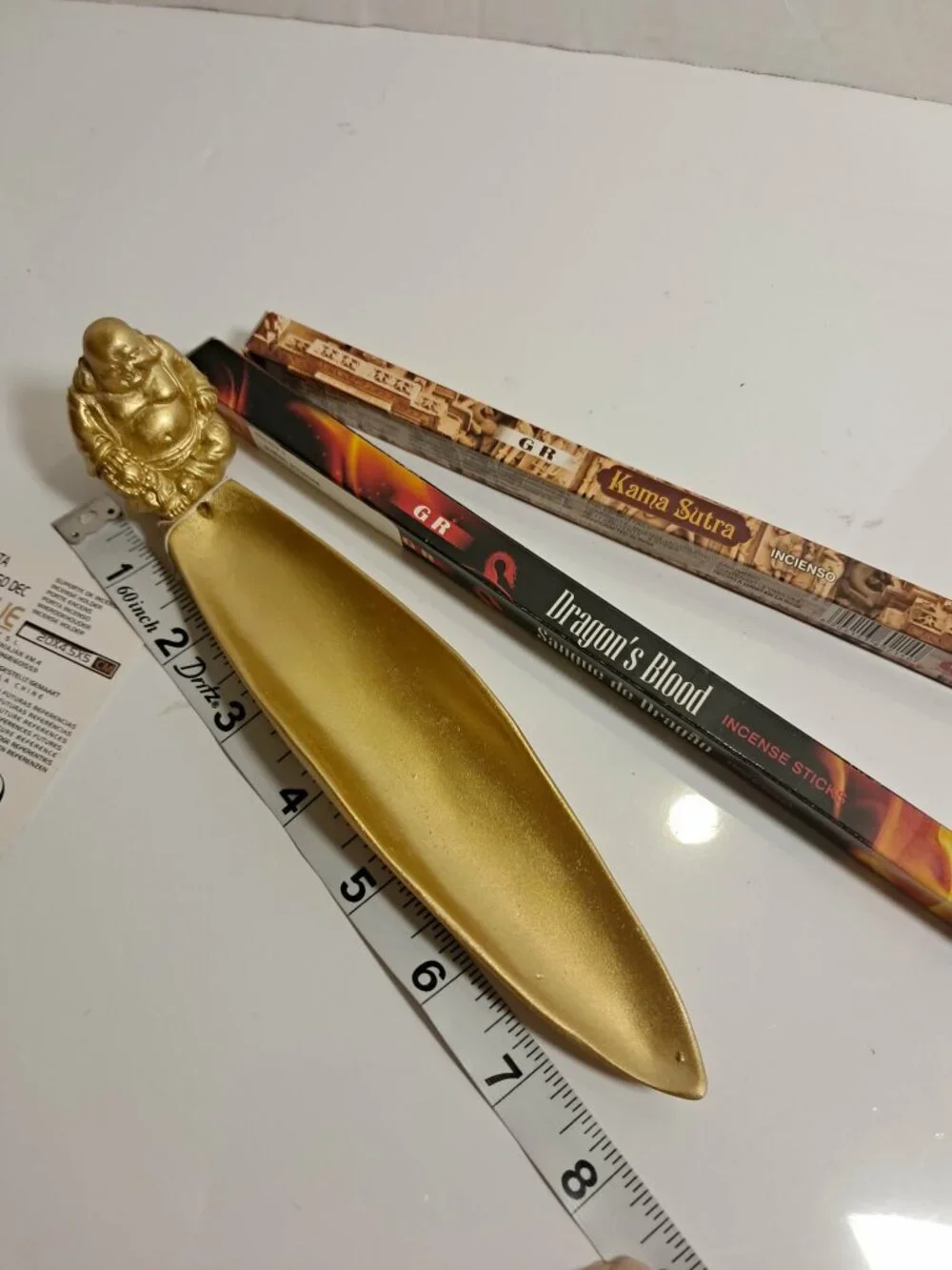 Gold Buddha Incense Holder & 2 Scented Incense Packs Set